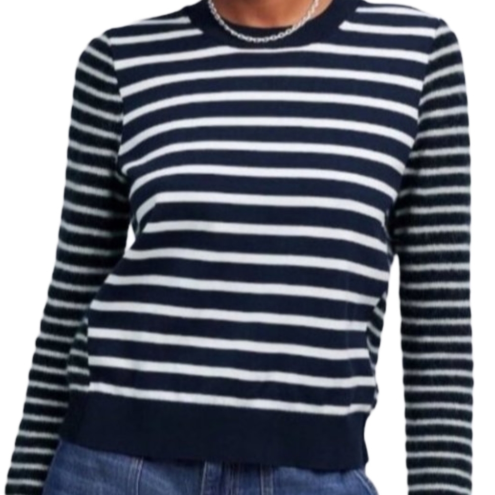 Madewell Mixed-Yarn Striped Sweater Women's Size Small  Navy Blue NWT - Picture 5 of 10
